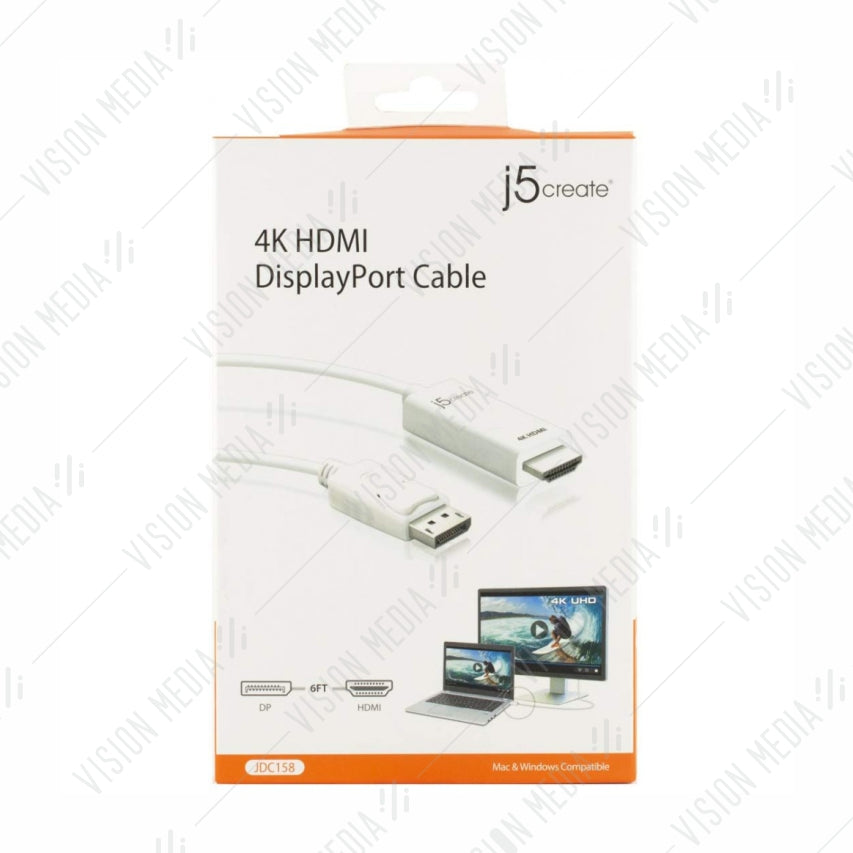 J5 DISPLAYPORT TO 4K HDMI CABLE 1.8M (JDC158)