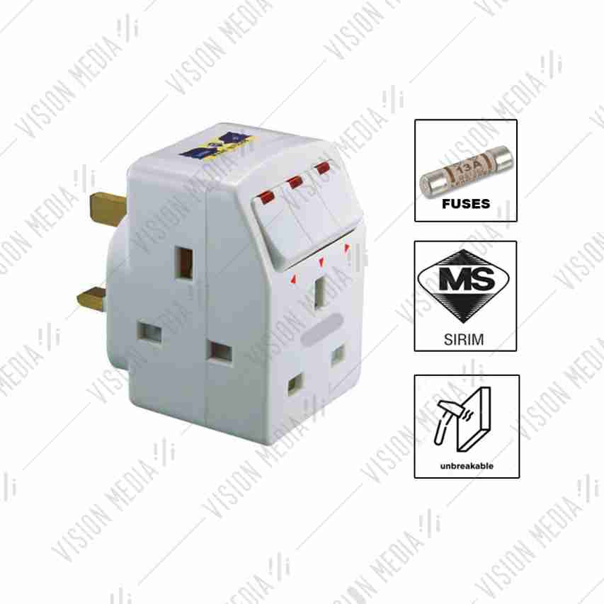 3 WAY FUSED ADAPTER WITH SWITCH (SIRIM APPROVED) | Vision Media Supplies