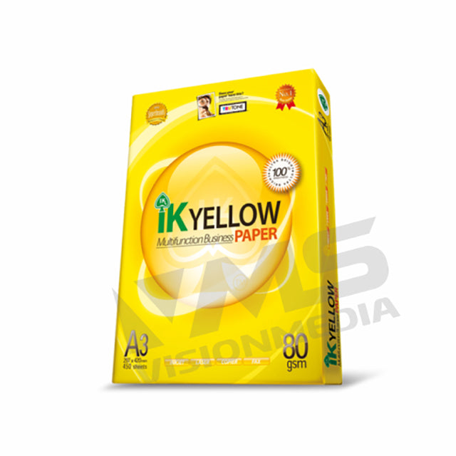 IK YELLOW 80GSM A3 SIZE PAPER (500 SHEETS)