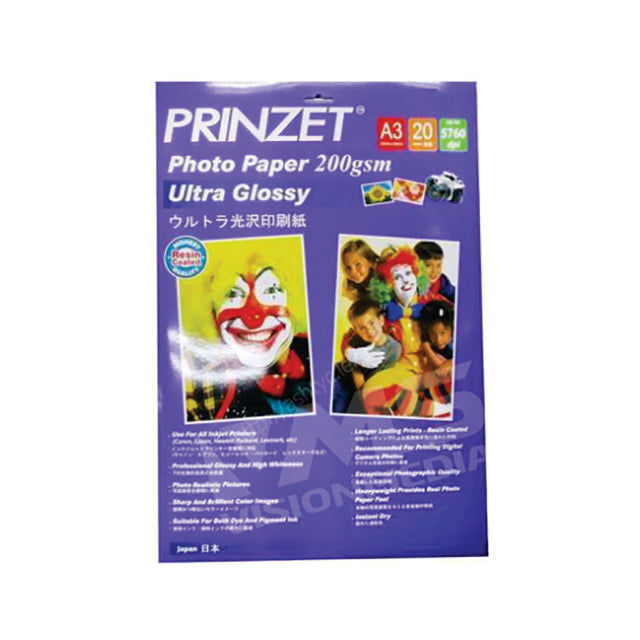 PRINZET ULTRA GLOSSY 200GSM (A3, 20SHEETS) (PURPLE)