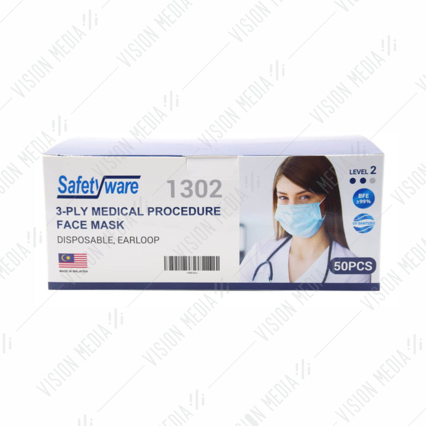 SAFETYWARE 3-PLY MEDICAL FACE MASK (50 PCS/ BOX) (1302ELBLU)