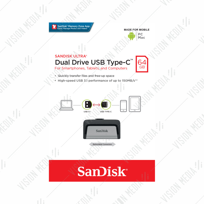 SANDISK ULTRA DUAL DRIVE USB TYPE C2 64GB (SDDDC2-064G-G46)