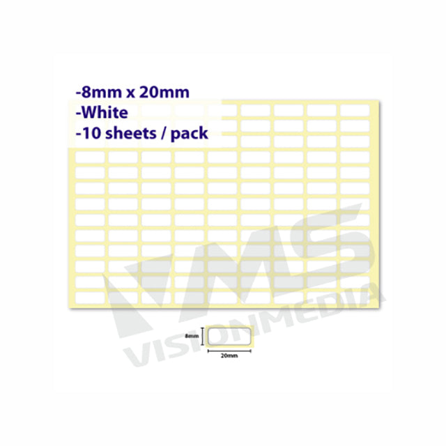 LABEL STICKER 8MM X 20MM | Vision Media Supplies