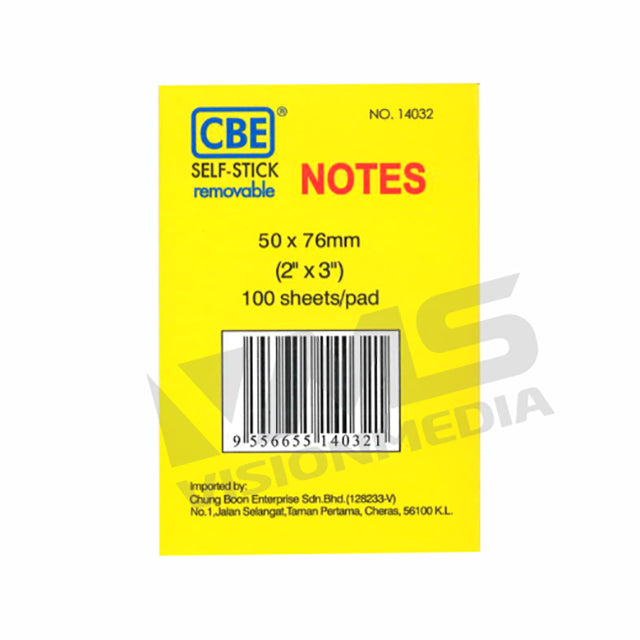 CBE SELF-STICK NOTES (2" X 3") (100 SHEETS / PAD) (14032)