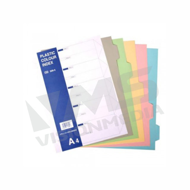 INDEX DIVIDER (SYNTHETIC,PP) A4 5 COLOURS, 1 SET/PACK (906-5)