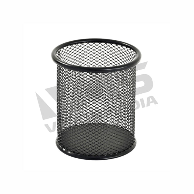 STATIONERY / PEN HOLDER WIRE MESH ROUND (BLACK)